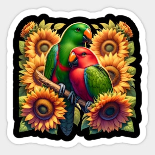 Eclectus Parrots Couple Male and Female with Sunflowers Sticker